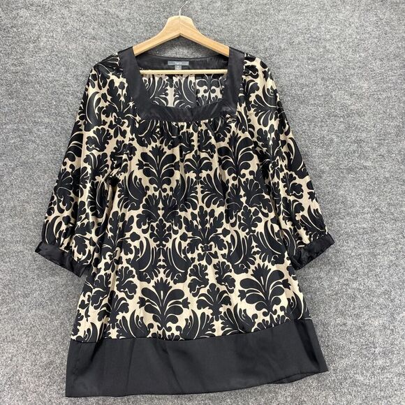 Apt. 9 Blouse Women M Medium Black Paisley Square Neck 3/4 Sleeve Pullover - Picture 3 of 9